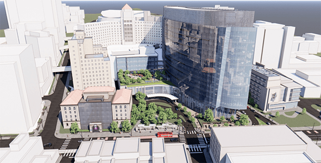 3d rendering of the Presbyterian Expansion project full building view from 5th Ave.