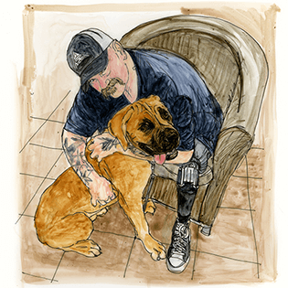 Libby sits in a wheelchair holding a microphone and reading from a piece of paper.