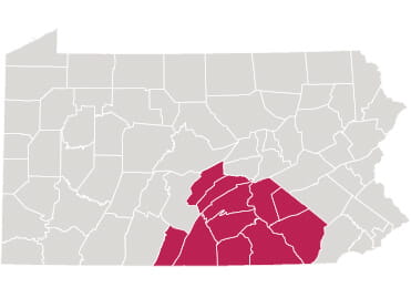 Highlighted Regional Map of UPMC in Central Pa.