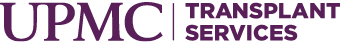 A white logo that says "UPMC | Transplant Services" in purple font.