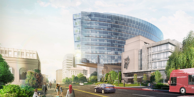Exterior view of the UPMC Heart and Transplant Hospital at UPMC Presbyterian.