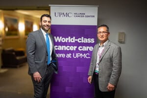 Samer AlMasri, M.D., surgical oncologist (left) and Kyo Chu, M.D., director, UPMC Central PA Surgical Oncology (right) continue to bring innovative cancer treatments, including hepatic arterial infusion pump therapy, to patients living in central Pennsylvania.