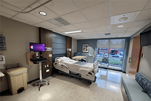 One of the 15 new private patient rooms with an accompanying private bathroom.