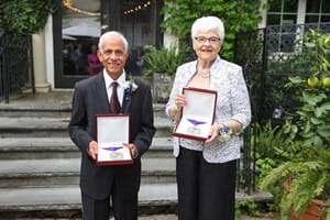 Pictured are Mohammad Shafique, M.D., Physician Lifetime Achievement Award recipient, and Rosalie Kaleda, Philanthropist Award recipient, at the 2025 Lifetime Achievement Awards hosted by Susquehanna Health Foundation and UPMC in North Central Pa.